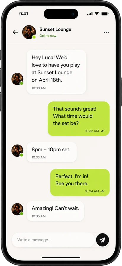 Chatting with Sunset Lounge about a set time